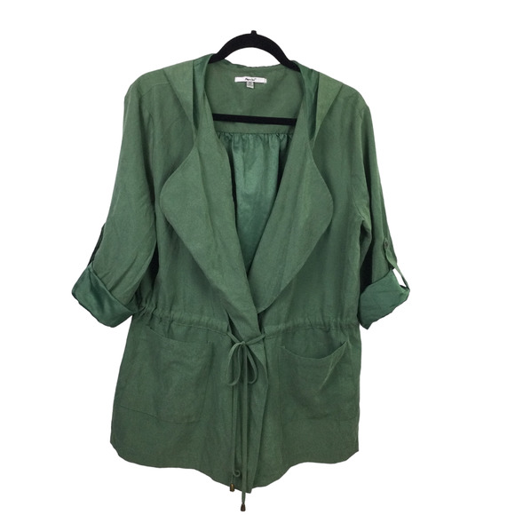 Papaya Jackets & Blazers - Papaya Women's Lightweight Hooded 3/4 Roll Up Long Sleeve Green Jacket M